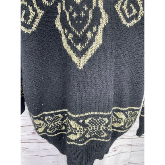 Vintage Adele 80's Cosey Black Acrylic and Gold Lurex‎ Brocade Design Sweater - Picture 5 of 10